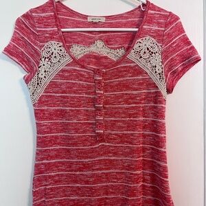 Paper + Tee Coral and Cream blouse with Button Embellishments